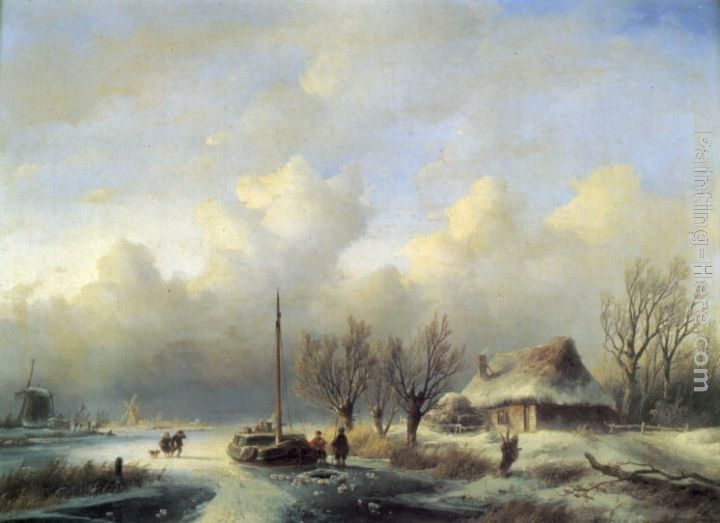 Andreas Schelfhout Figures in a winter landscape